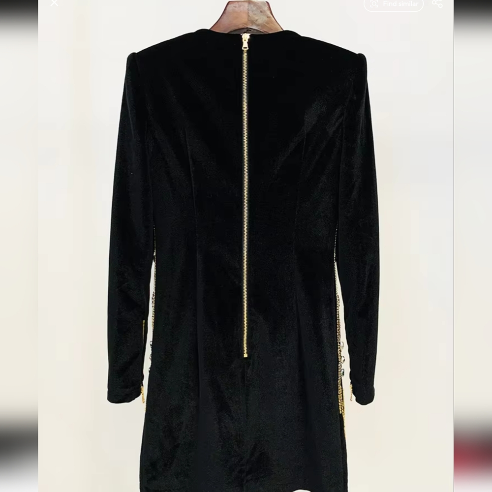 Women's Long Sleeve Stunning Sequined Rhinestone  Beaded Velvet Dress - Picture 8 of 11